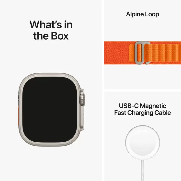 Apple Watch Ultra GPS + Cellular, 49mm Titanium Case with Orange Alpine Loop - Medium, MQFL3B/A