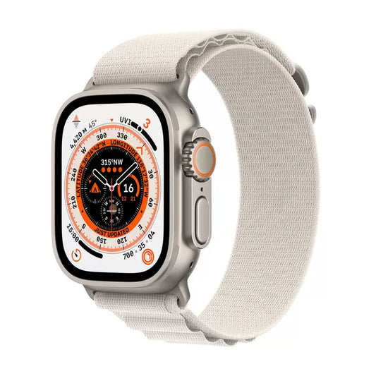 Apple Watch Ultra GPS + Cellular, 49mm Titanium Case with Starlight Alpine Loop - Small, MQFQ3B/A