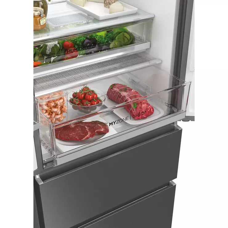Haier Series 7 HFW7720EWMP, 70cm Multidoor Fridge Freezer, E Rated in Grey