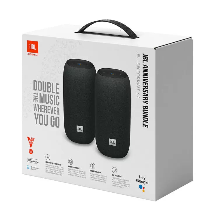 JBL Link Portable Smart Speaker in Black - Twin Pack