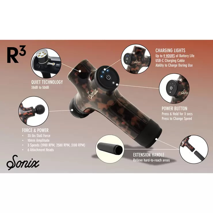 Sonix R3 Percussion Massage Gun, Tortoise Shell