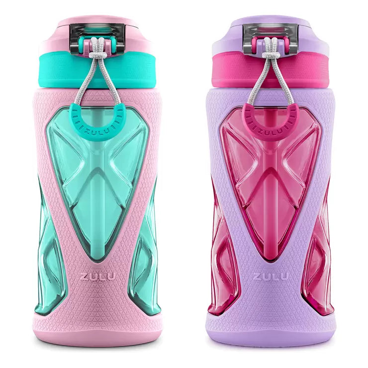 Zulu Kids Water Bottle 473ml, 2 Pack in Pink and Magenta