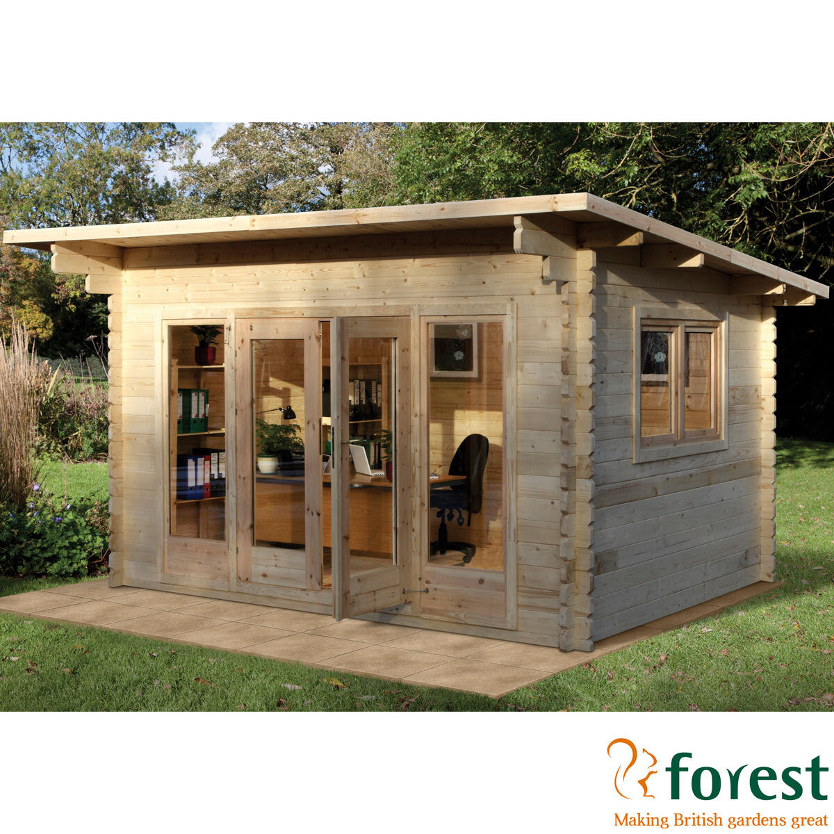 Installed Forest Garden Melbury 45mm Log Cabin 13ft 1" x 9ft 8" (4 x 3 m)