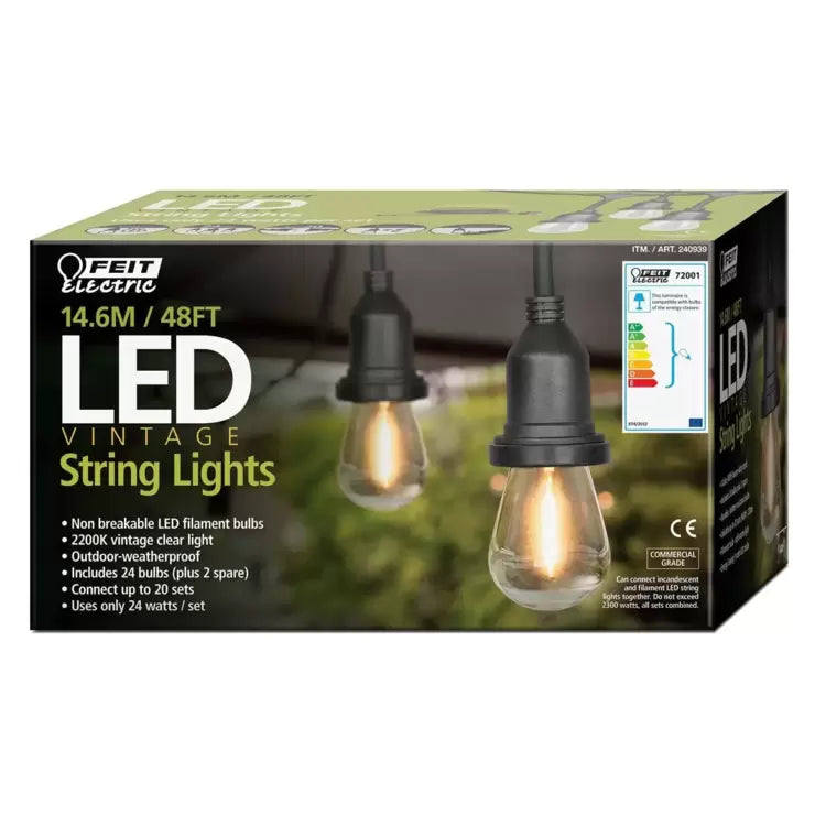 Feit 48ft (14.6 m) LED Indoor/Outdoor Weatherproof String Lights Set