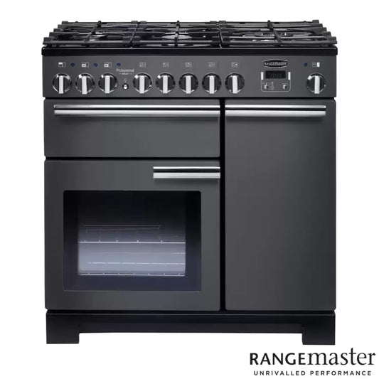 Rangemaster PDL90DFFSL/C Dual Fuel Range Cooker, A Rated in Slate