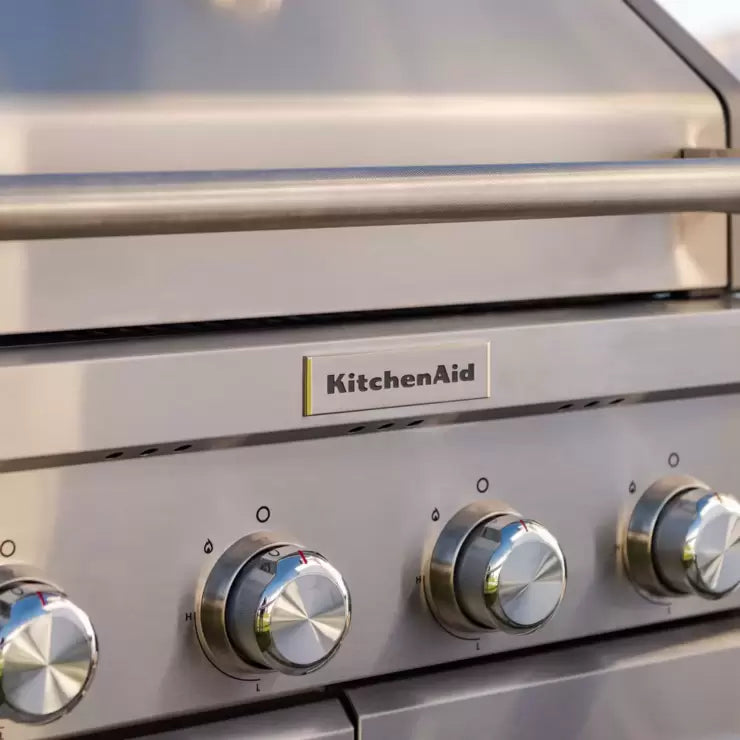 KitchenAid 4 Burner Stainless Steel Gas Barbecue Grill With Side Burner + Cover