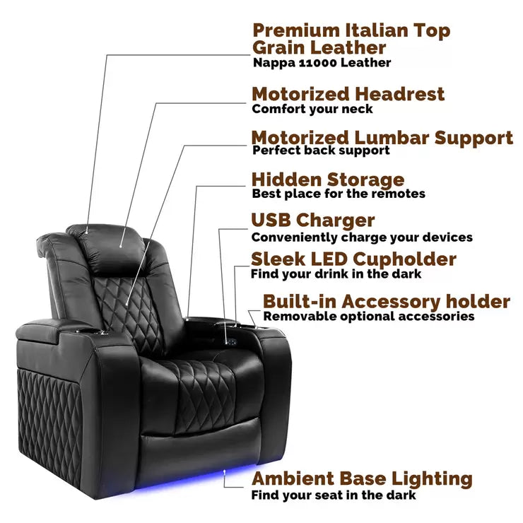 Valencia Tuscany Black Leather Power Reclining Home Theatre Chair