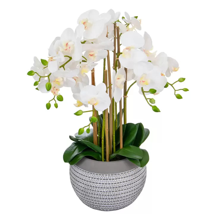 Artificial Large White Orchid in Ceramic Pot