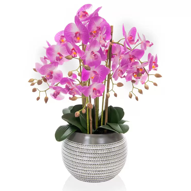 Artificial Large Pink Orchid in Ceramic Pot