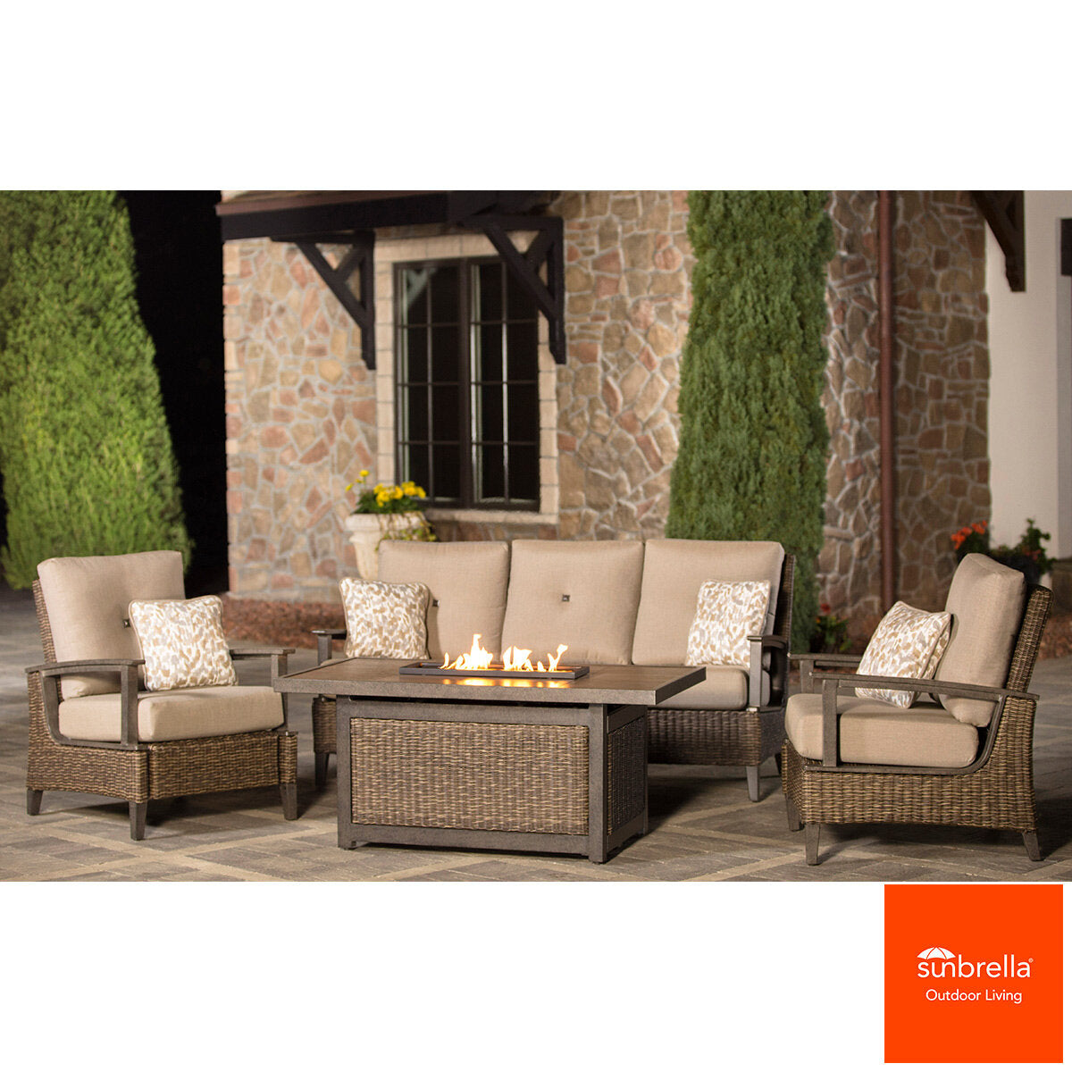 Agio Brentwood 4 Piece Woven Deep Seating Fire Set + Cover