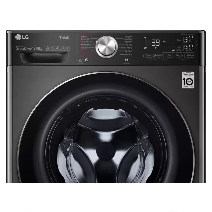 LG FWV1128BTSA, 12/8kg, 1400rpm, Washer Dryer, E Rated in Black Steel