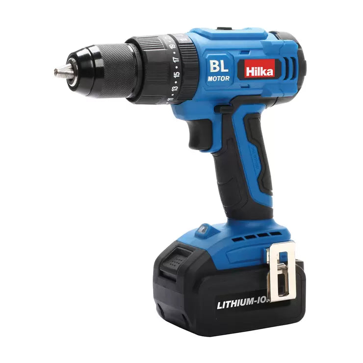 Hilka 18v Brushless Combi Drill Package with Two 4.0Ah Batteries and 50 Accessories