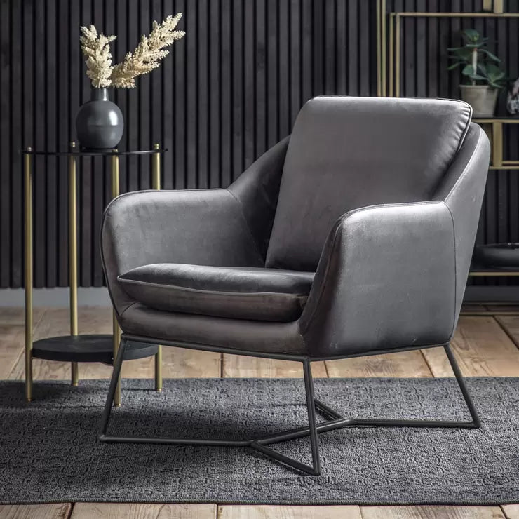 Gallery Lucca Charcoal Grey Velvet Armchair