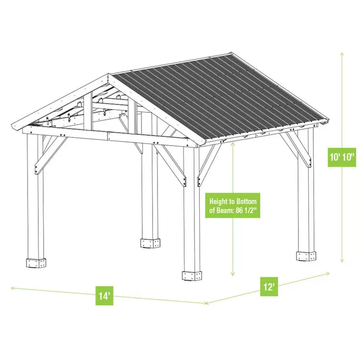 Yardistry 14ft x 12ft (4.3 x 3.7m) Cedar Pavilion  with Aluminium Roof