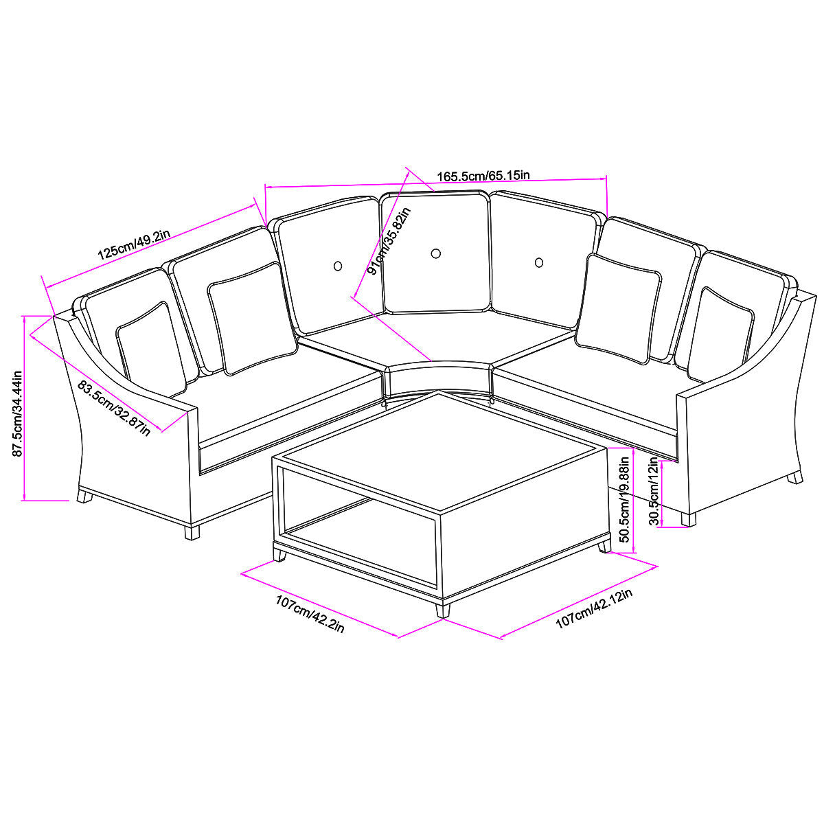 SunVilla Malibu 4 Piece Deep Seating Sectional Corner Patio Set in Cast Ash
