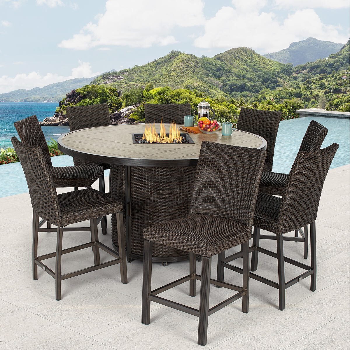 Agio Mckenzy 9 Piece High Dining Fire Chat Set + Cover - Signature Retail Stores