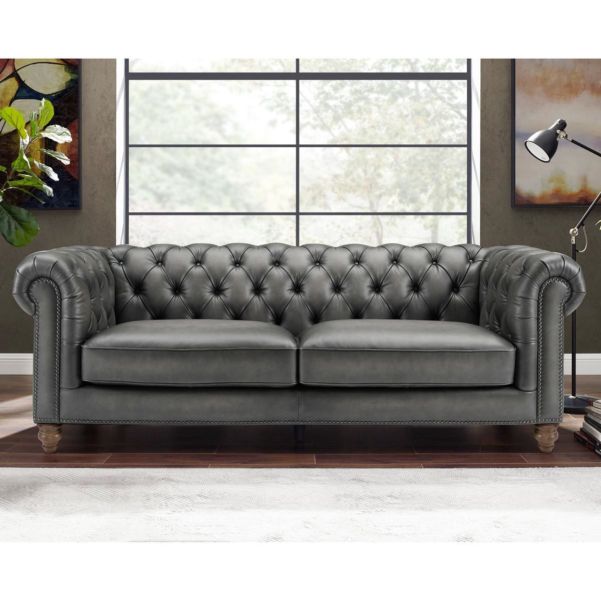 Allington 3 Seater Grey Leather Chesterfield Sofa - Signature Retail Stores