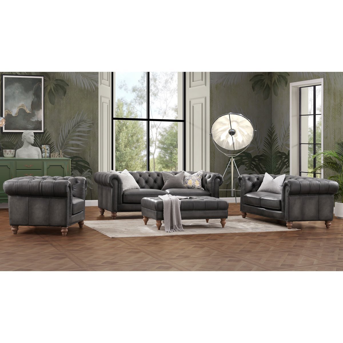 Allington 3 Seater Grey Leather Chesterfield Sofa - Signature Retail Stores