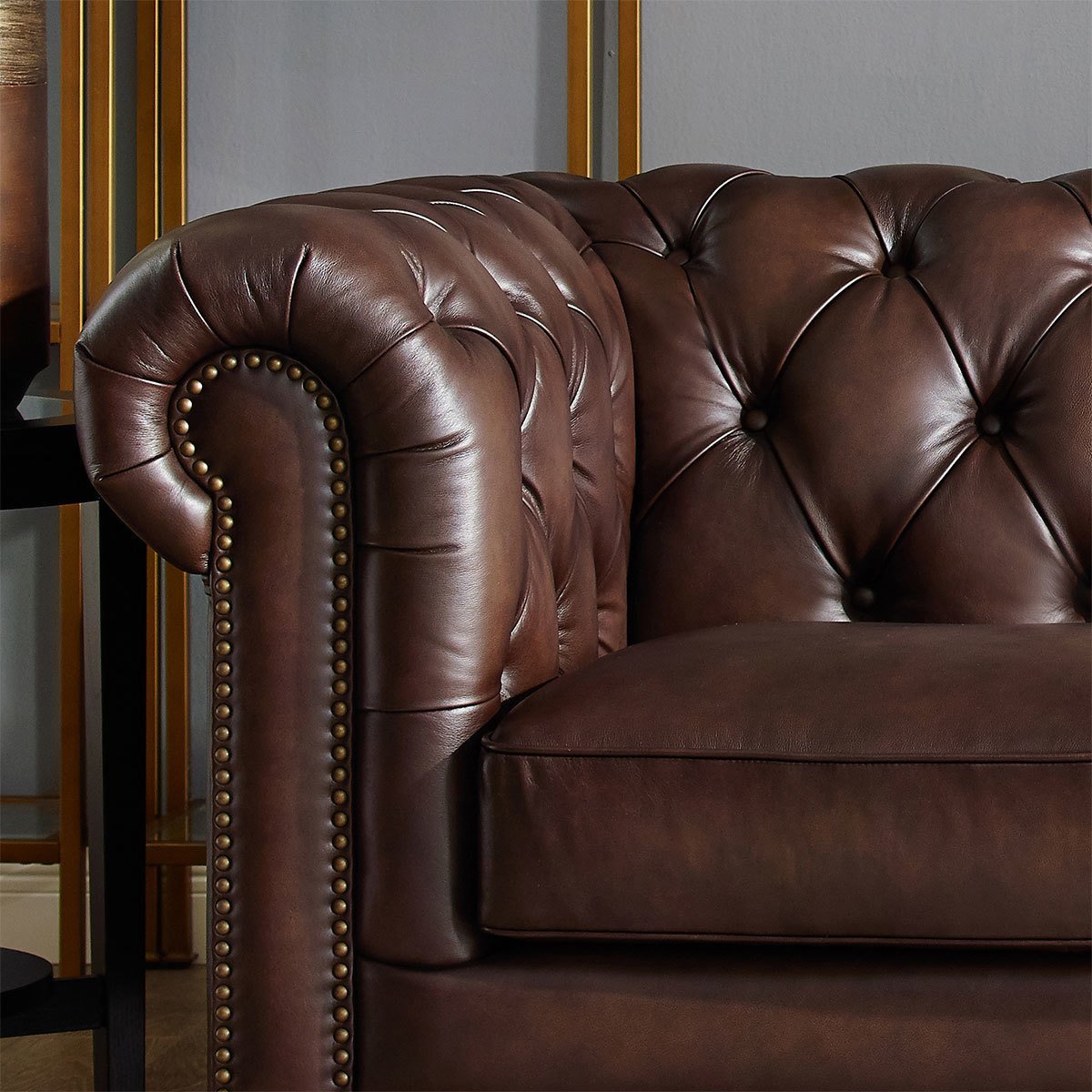 Allington Brown Leather Chesterfield Armchair - Signature Retail Stores
