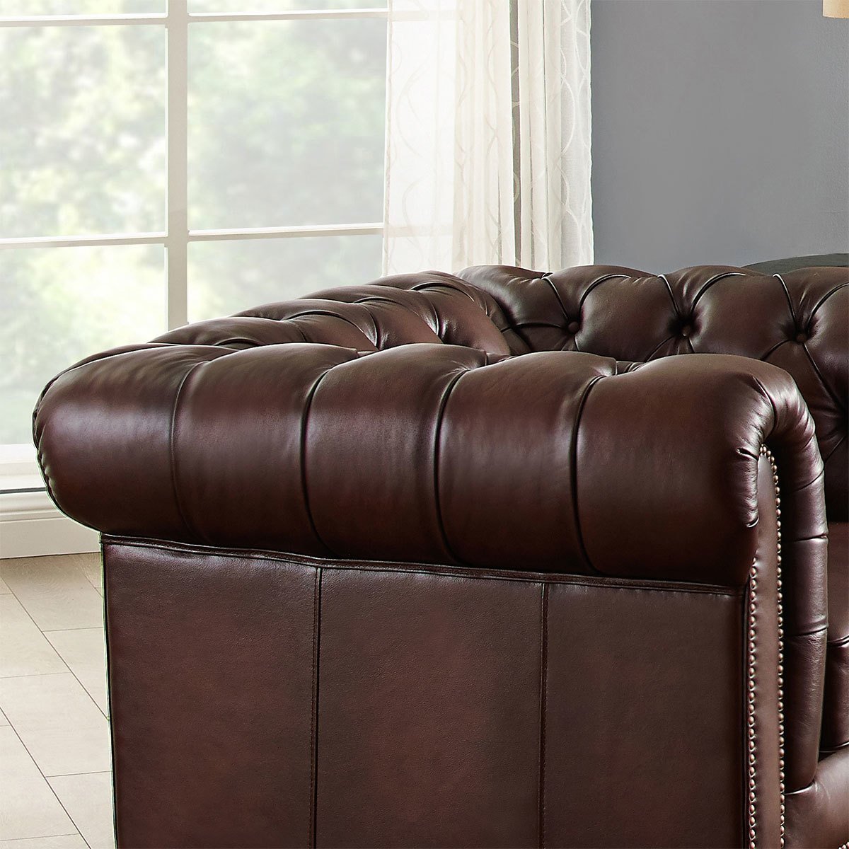Allington Brown Leather Chesterfield Armchair - Signature Retail Stores