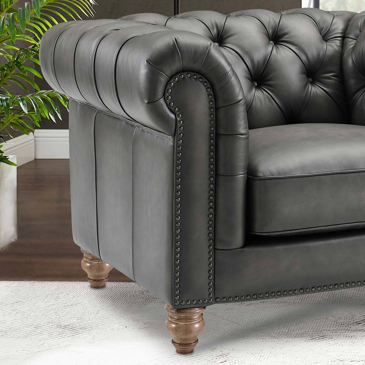 Allington Grey Leather Chesterfield Armchair - Signature Retail Stores