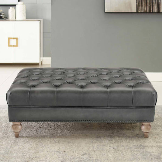 Allington Grey Leather Chesterfield Footstool - Signature Retail Stores