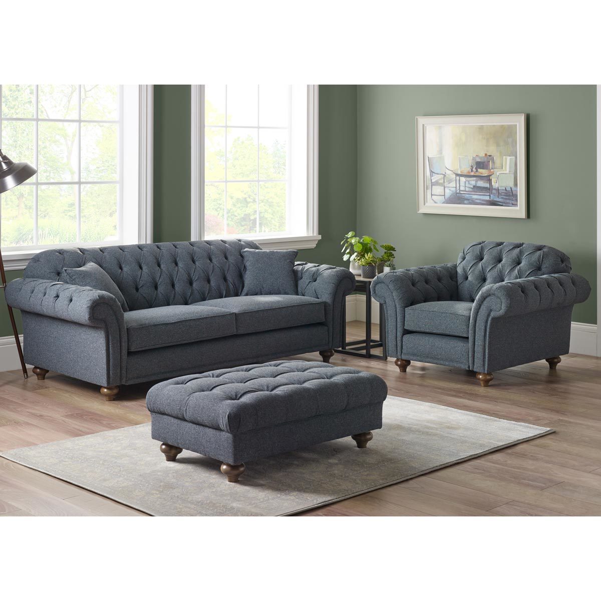 Bordeaux Button Back 3 Seater Fabric Sofa, Grey - Signature Retail Stores