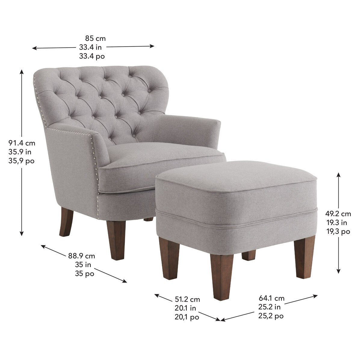 Brittany Grey Fabric Accent Chair with Ottoman - Signature Retail Stores
