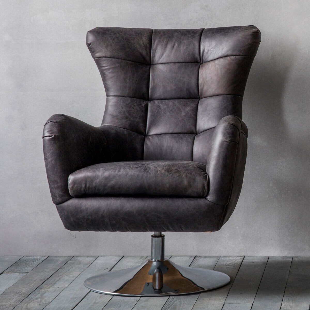 Gallery Newport Top Grain Leather Swivel Chair, Ebony - Signature Retail Stores