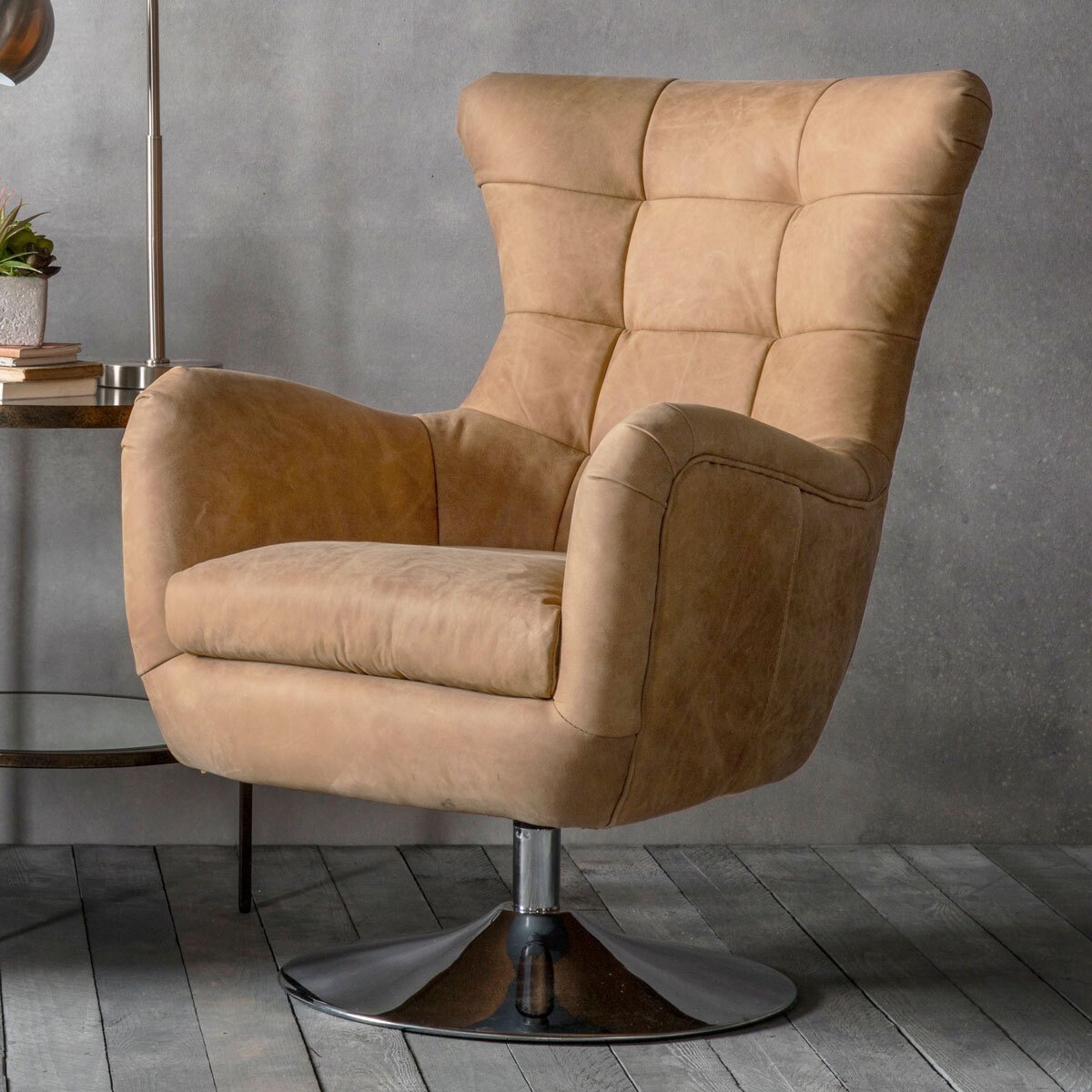 Gallery Newport Top Grain Leather Swivel Chair, Saddle Tan - Signature Retail Stores