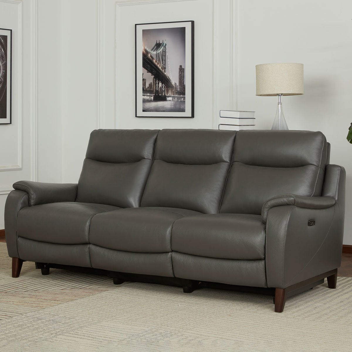 Gilman Creek Barrett 3 Seater Grey Leather Power Reclining Sofa with Power Headrests - Signature Retail Stores