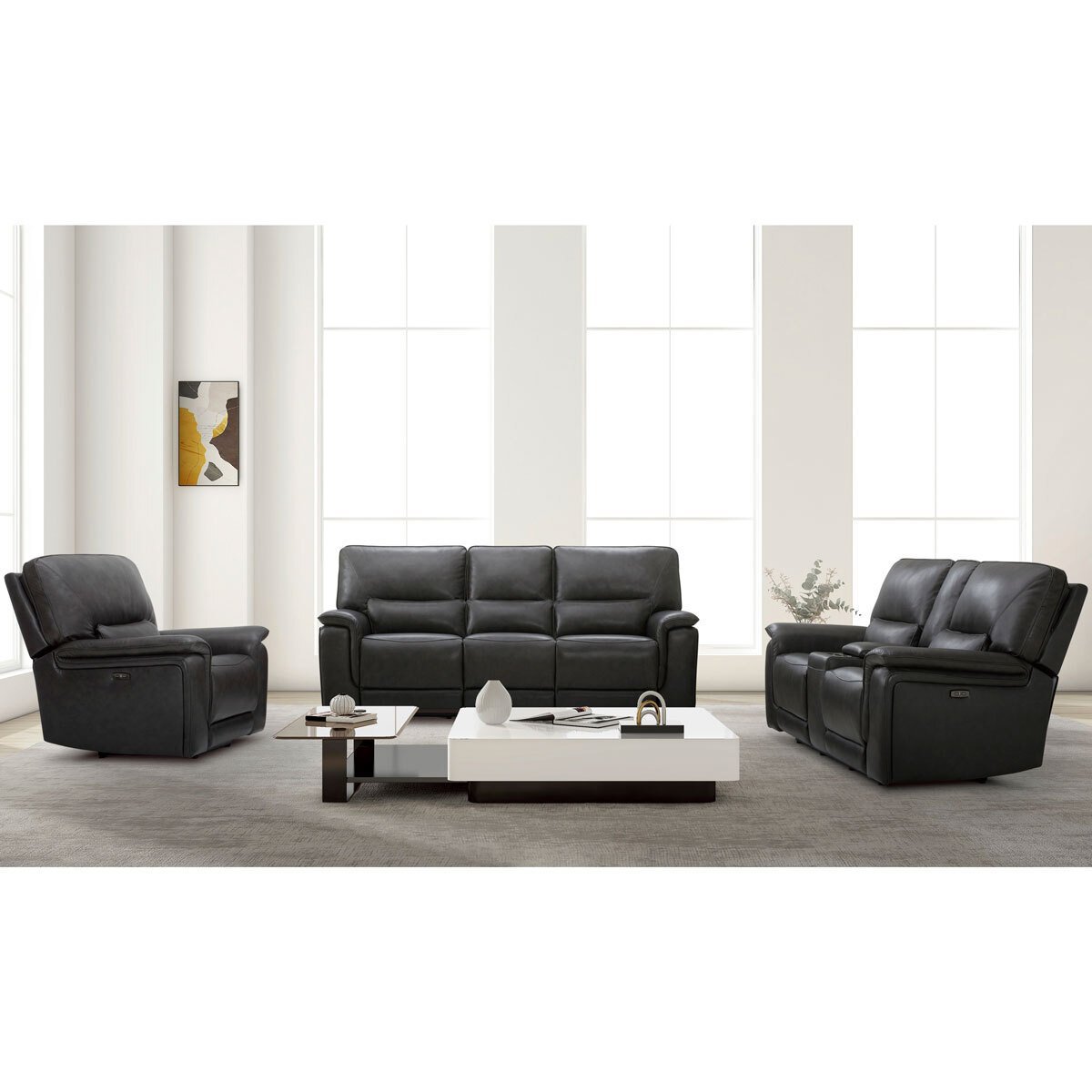 Gilman Creek Maxwell Grey Leather Power Recliner 2 Seater Sofa With Power Headrests - Signature Retail Stores