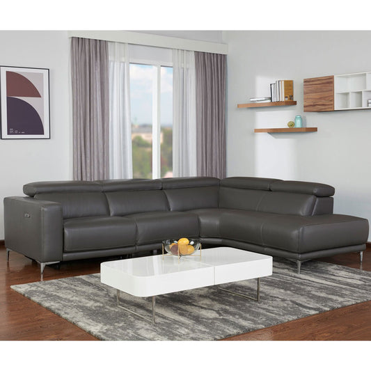 Gilman Creek Redland Dark Grey Leather Reclining Sectional Sofa with Adjustable Headrests, Right Facing - Signature Retail Stores