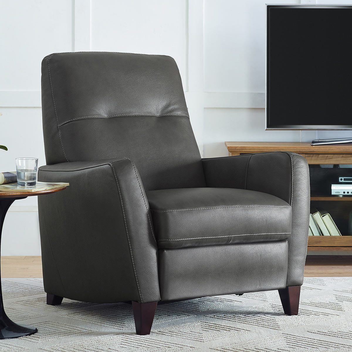 Natuzzi Mills Grey Leather Pushback Recliner Armchair - Signature Retail Stores