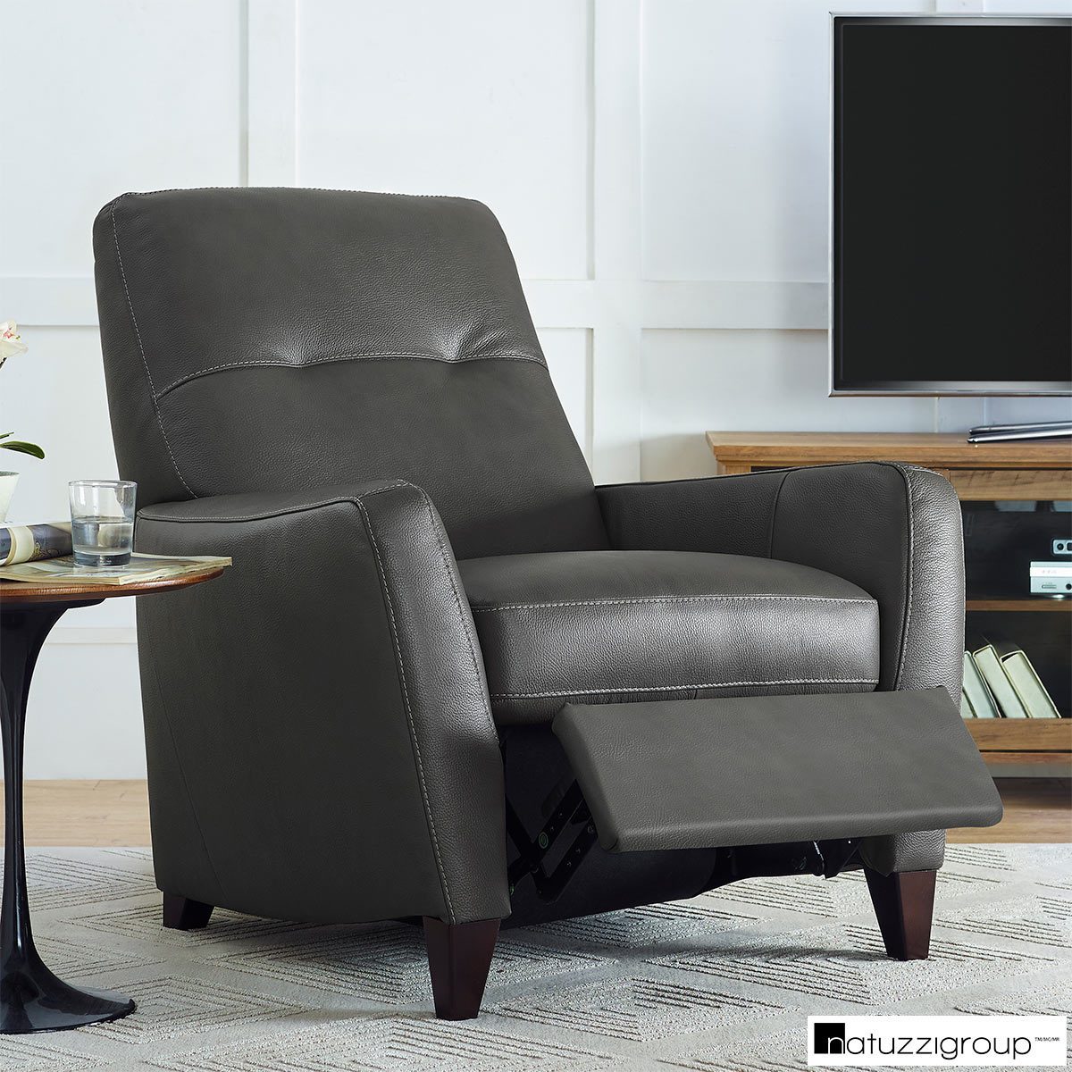 Natuzzi Mills Grey Leather Pushback Recliner Armchair - Signature Retail Stores