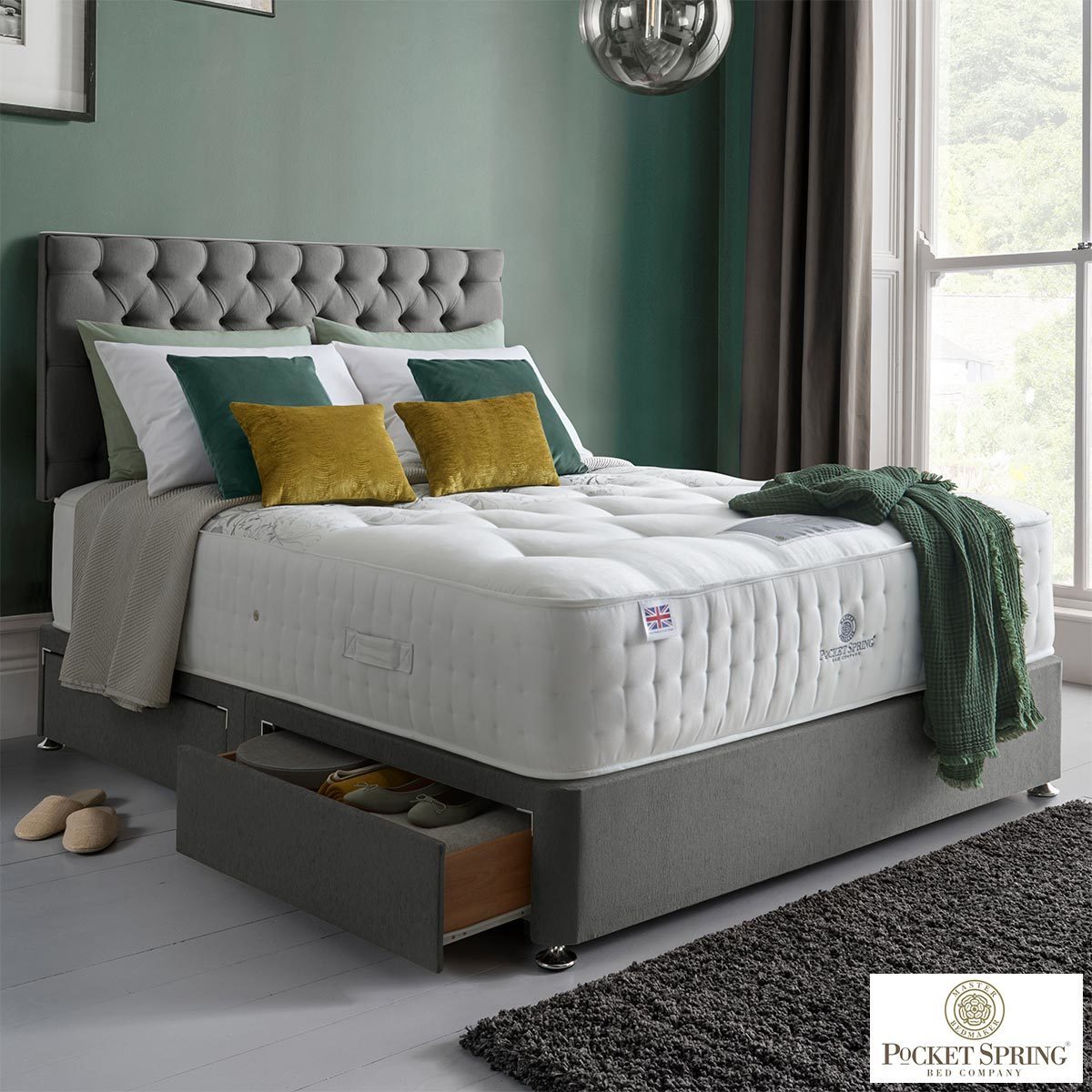 Pocket Spring Bed Company Mulberry Mattress & Grey Divan with 4 Drawers in 3 Sizes - Signature Retail Stores