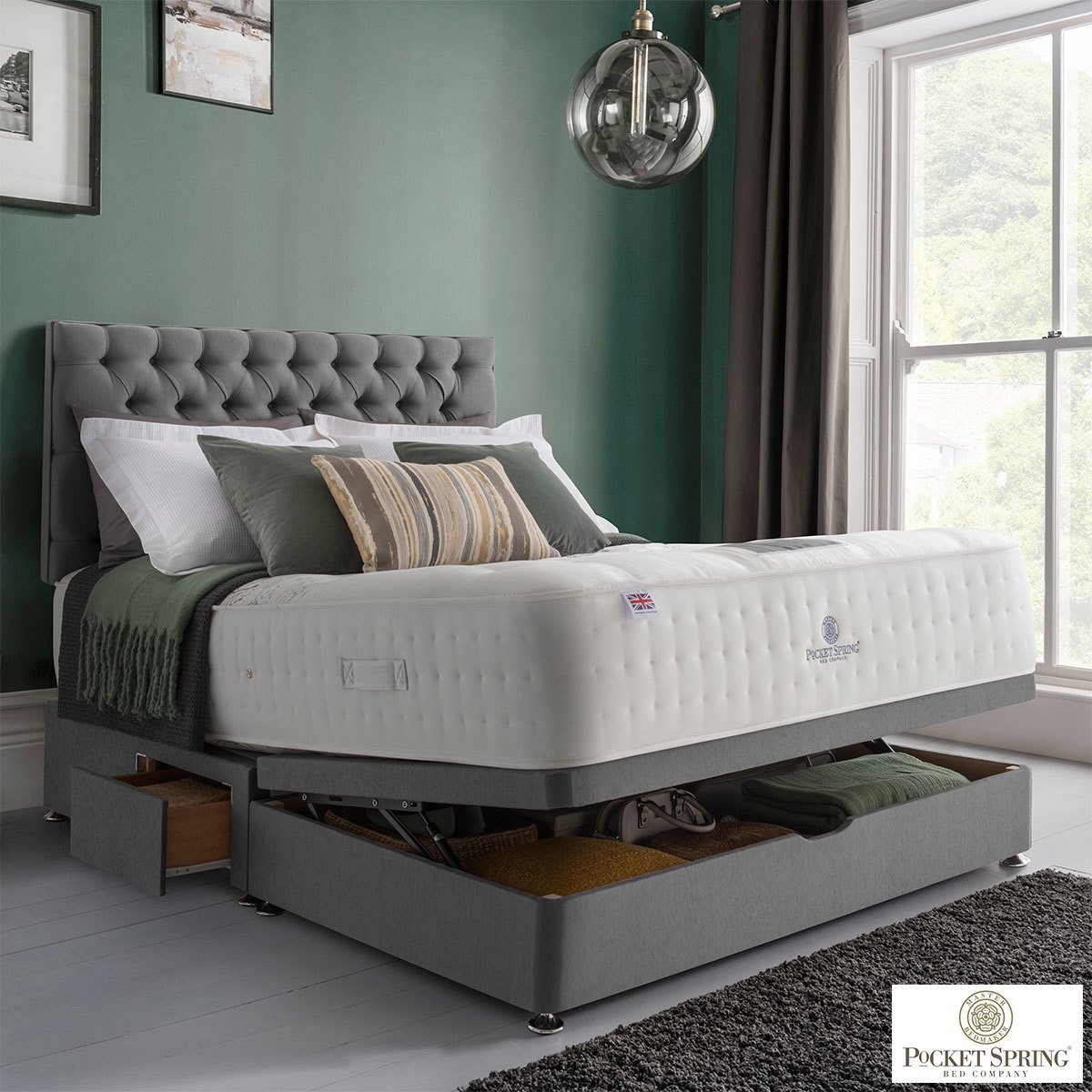 Pocket Spring Bed Company Mulberry Mattress & Grey Ottoman Divan in 3 Sizes - Signature Retail Stores