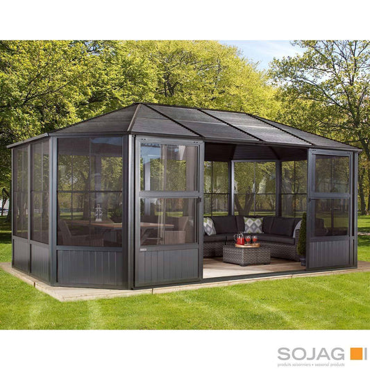 Sojag Charleston 12ft x 18ft (3.67 x 5.77m) Aluminium Frame Solarium With Galvanised Steel Roof + Double Door with PVC Windows + Insect Netting - Signature Retail Stores
