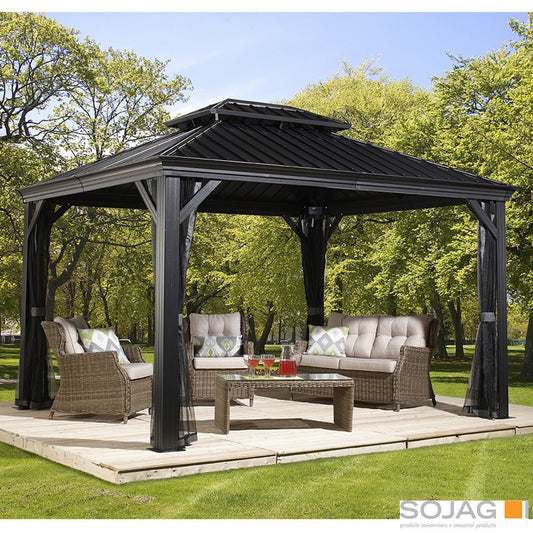Sojag Messina 12ft x 14ft (3.65 x 4.26m) Sun Shelter with Galvanised Steel Roof + Insect Netting - Signature Retail Stores