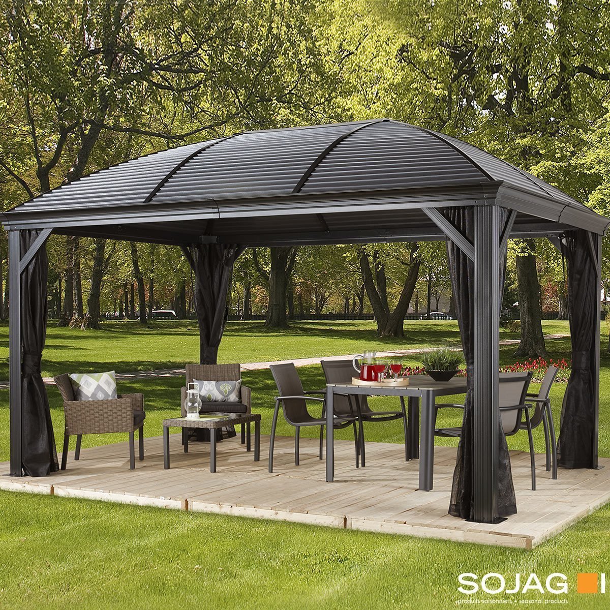 Sojag Moreno 10ft x 14ft (3.04 x 4.26m) Aluminium Frame Sun Shelter with Galvanised Steel Roof + Insect Netting - Signature Retail Stores