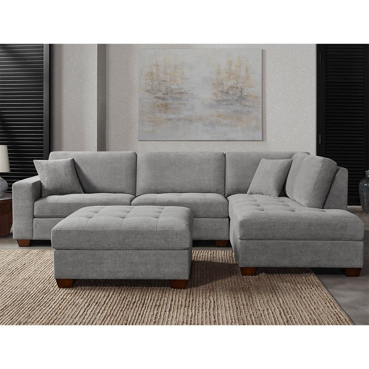 Thomasville Miles Grey Fabric Corner Sofa with Storage Ottoman - Signature Retail Stores