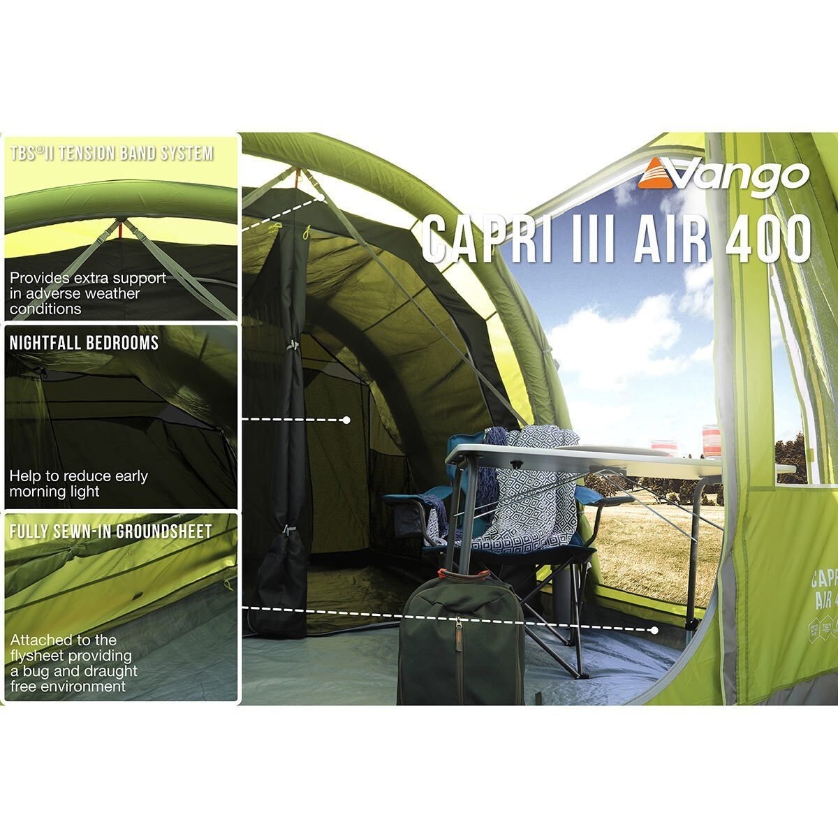 Vango Capri III 400 AirBeam® 4 Person Family Tent - Signature Retail Stores