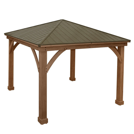 Yardistry 12ft x 12ft (3.7 x 3.7m) Cedar Gazebo with Peaked Aluminium Solid Roof - Signature Retail Stores
